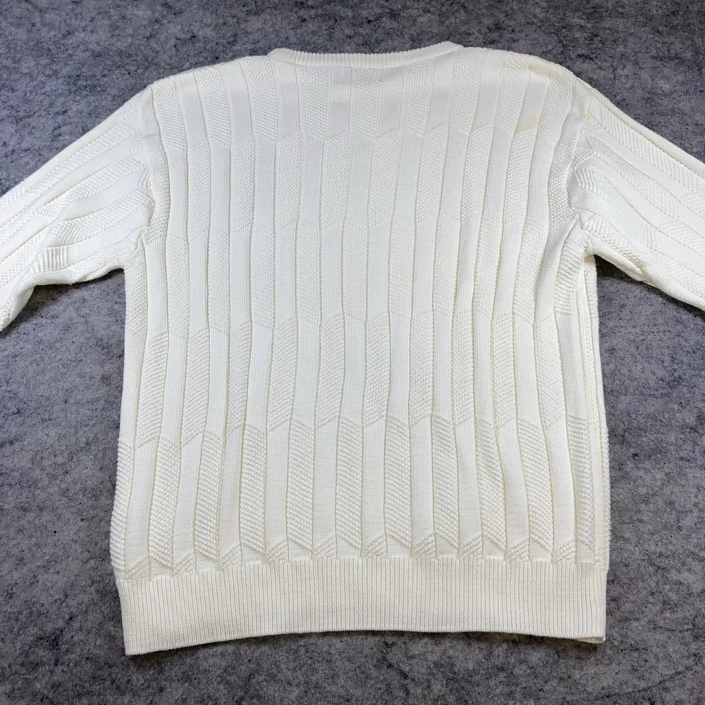 VTG Textured South Bay Mens‎ L Ivory Golf Alaska Embroidered Sweater Knit Preppy